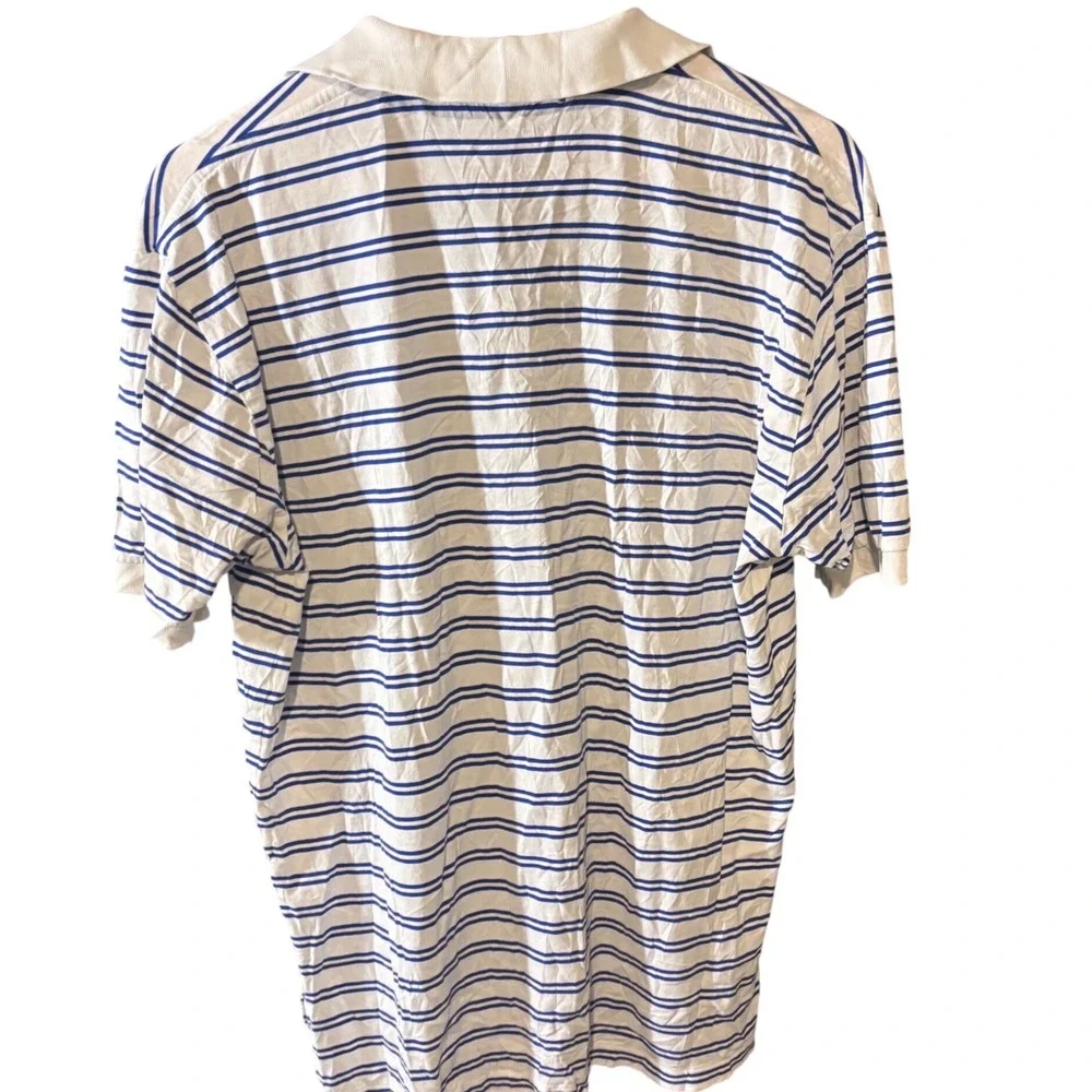 Vintage 90s Polo Ralph Lauren Striped Polo Shirt Medium Blue White Thin USA